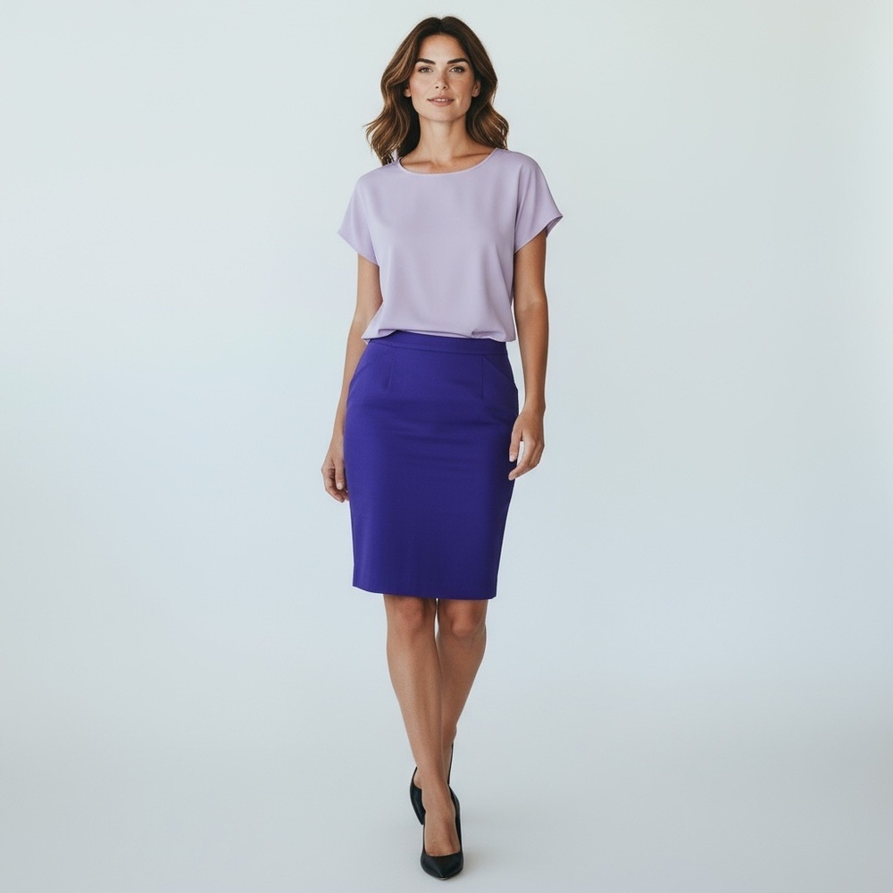 J. Crew ** Royal Purple The Pencil Skirt Back Slit Front Pocket Size 6 L 22”